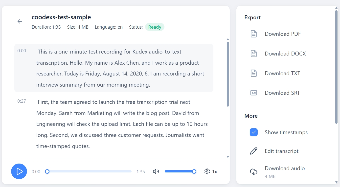 Transcript Export